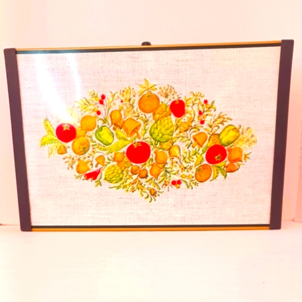 🌺 Vintage Kitchen Circa 60's Warm-O-Tray w/Pics of Mushrooms and Bell Peppers